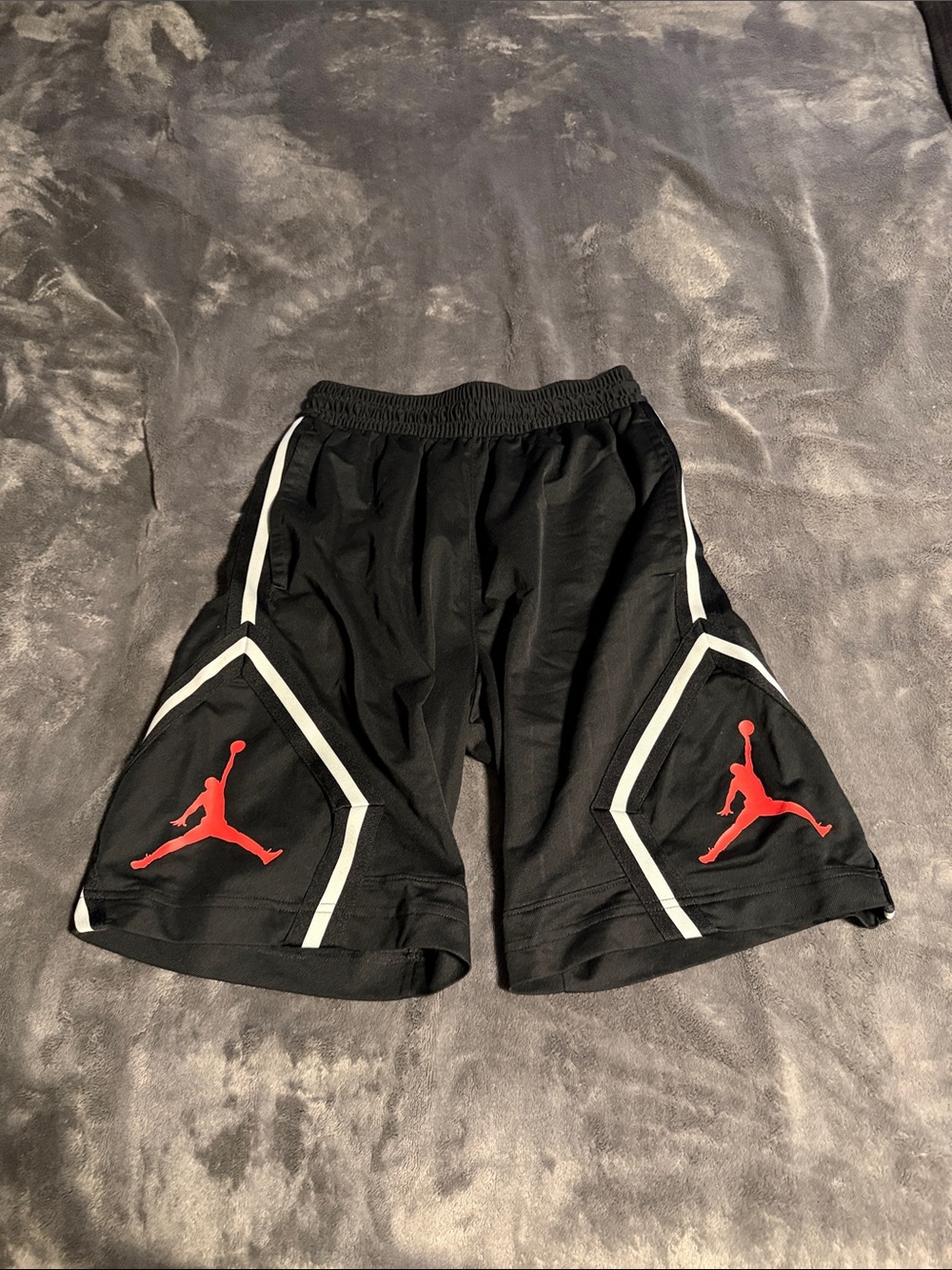 Jordan Black Athletic Shorts with Red Jumpman and White Trim